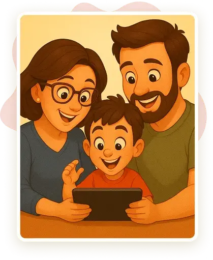 Family looking at tablet together